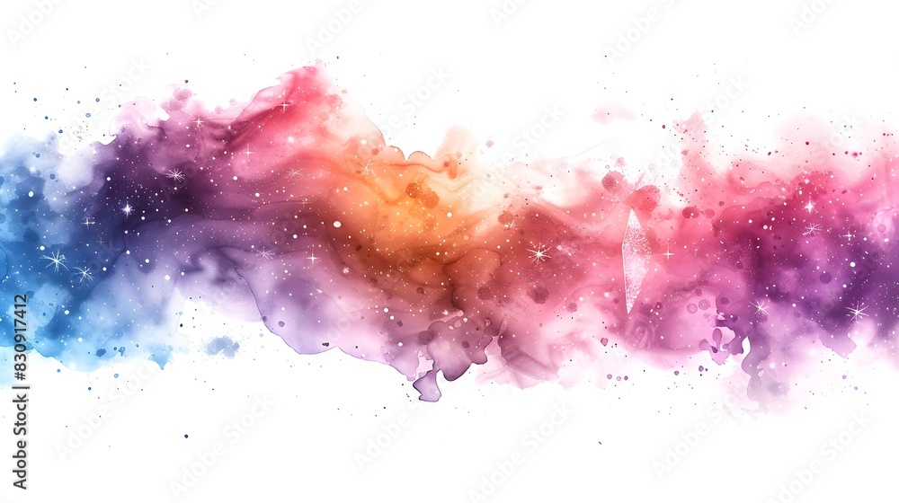 Obraz premium Captivating Cosmic Confluence A Vibrant Watercolor Dreamscape of Galaxies Crystals and Ethereal Textures
