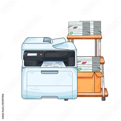 Printer and Stationery on Office Desk