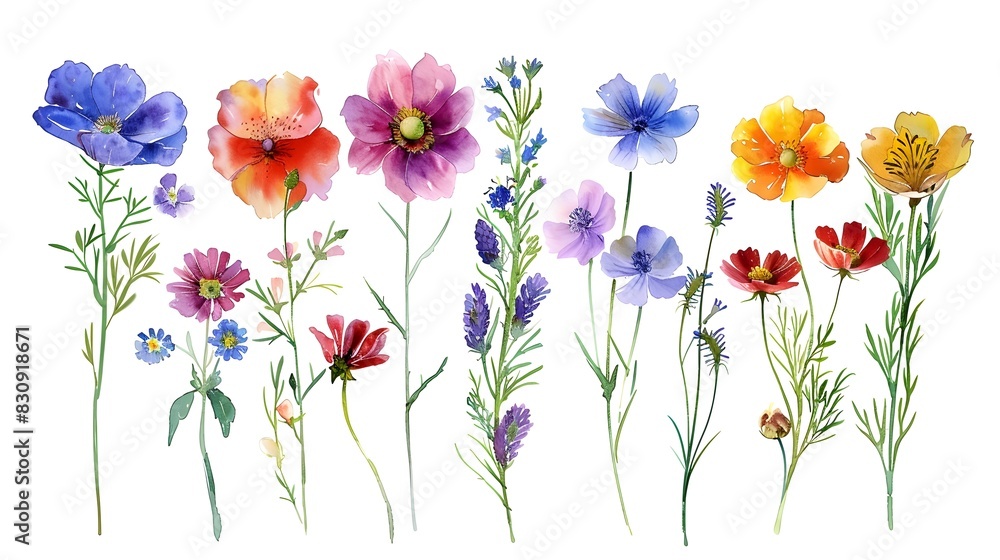 Obraz premium Assortment of Colorful Wildflowers in Vibrant Botanical Arrangement