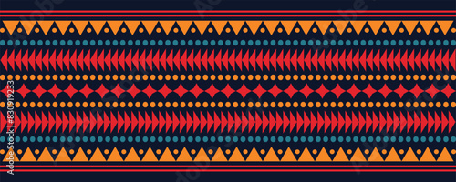 Abstract bright colorful pattern banner design template with tribal aztec style ornament. Ethnic background collection. Ethnic border style seamless pattern. Tribal mexico or african print design art.