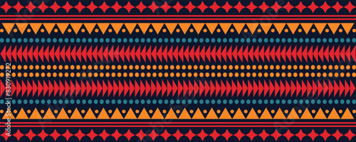 Abstract bright colorful pattern banner design template with tribal Aztec style ornament. Ethnic background collection. Ethnic border style seamless pattern. Tribal Mexico or African print design art.