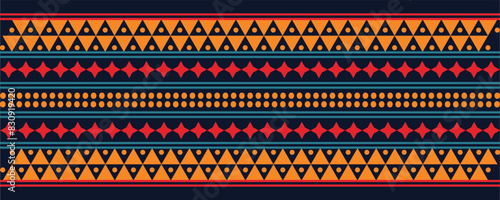 Abstract bright colorful pattern banner design template with tribal Aztec style ornament. Ethnic background collection. Ethnic border style seamless pattern. Tribal Mexico or African print design art.