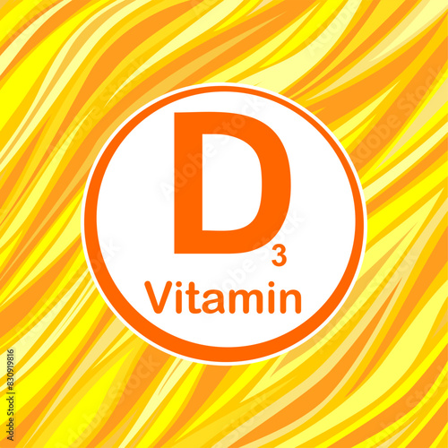 Vitamin D Icon with Sun. Vitamin D glossy label or icon. Healthy life medical and dietary supplement. Health care concept. Icon isolated white background. 2 November - Vitamin D day. Vector