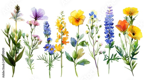 Colorful Assortment of Various Vibrant and Blooming Wildflowers and Garden Plants in a Natural Setting