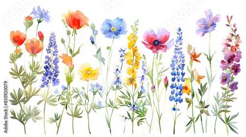 Colorful Floral Meadow with Variety of Blooming Flowers in Spring or Summer Season © prasong.