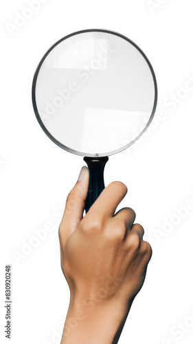 PNG Hand holding magnifying glass photography blue blue background.