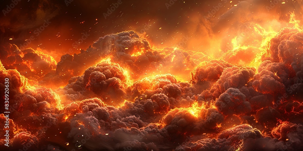 A fiery sky with clouds and fire