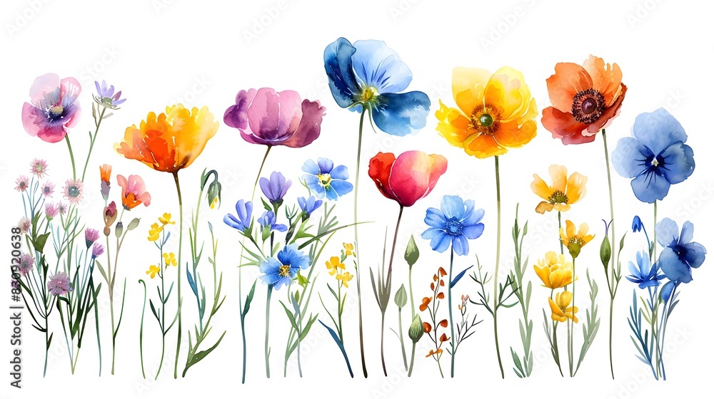 Colorful Wildflowers Garden in Watercolor Painting Style