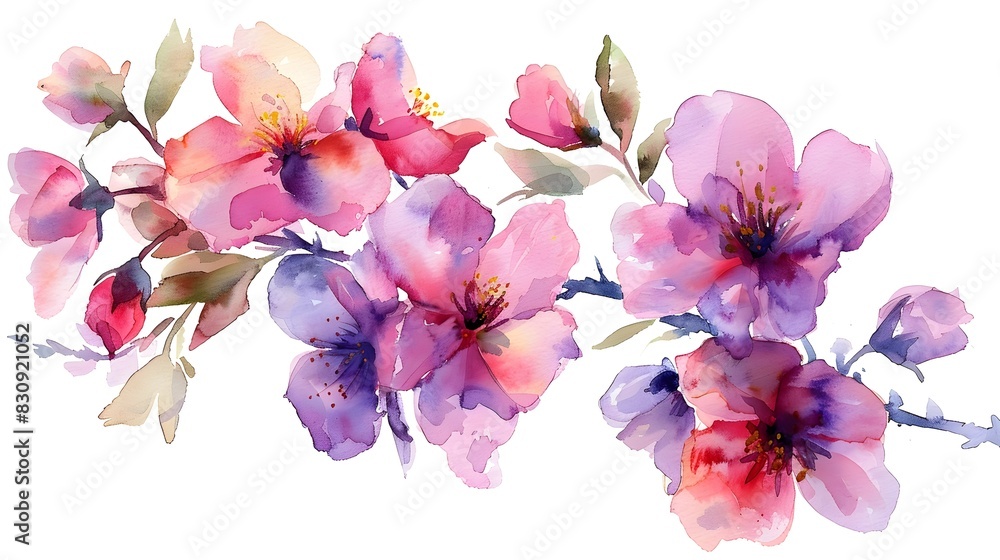 Delicate Watercolor Blooms on White Background