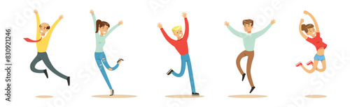 Happy People Character Elated and Rejoice Vector Set