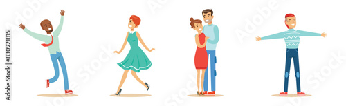 Happy People Character Elated and Rejoice Vector Set