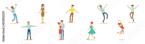 Happy People Character Elated and Rejoice Vector Set