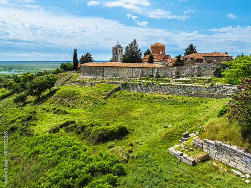 Apollonia Archaeological Park from a drone, Pojan, Albania, Europe photo