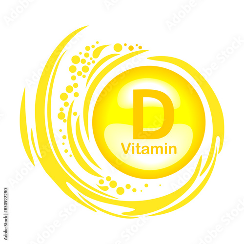 Vitamin D Icon with Sun. Vitamin D glossy label or icon. Healthy life medical and dietary supplement. Health care concept. Icon isolated white background. 2 November - Vitamin D day. Vector