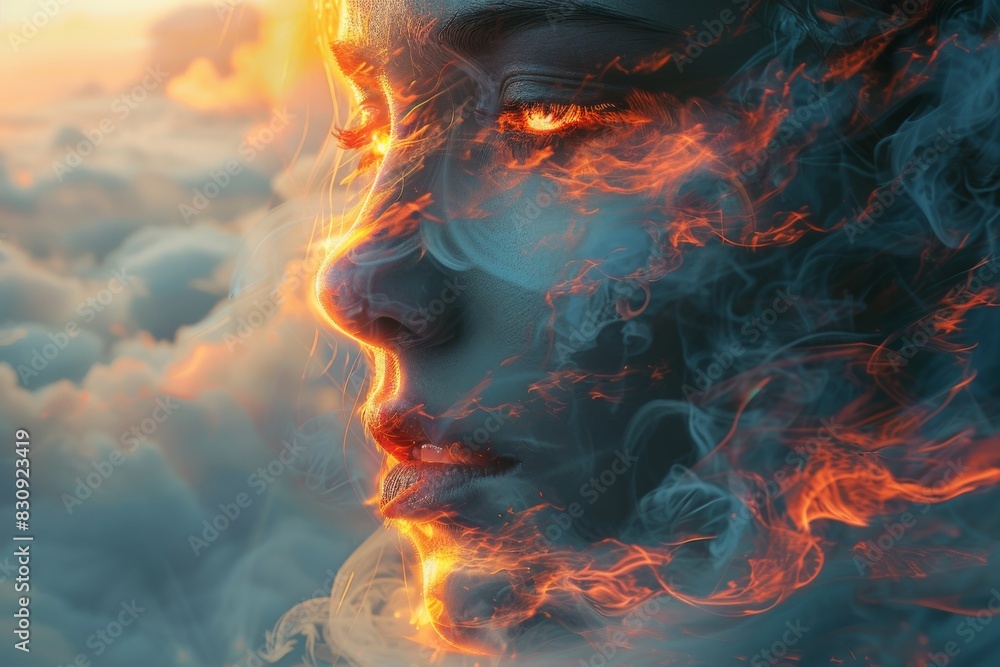 Ethereal background featuring a gradient from warm orange to cool blue with a smokey effect, suitable for creative projects Ethereal background featuring a gradient from warm orange to cool blue with a smokey effect, suitable for creative projects