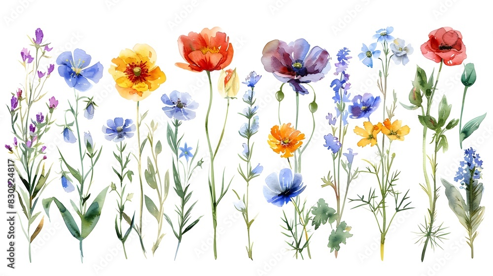 Fototapeta premium Vibrant Blooming Flowers in a Lush Meadow Landscape A Natural Botanical Backdrop for Organic Serene Imagery