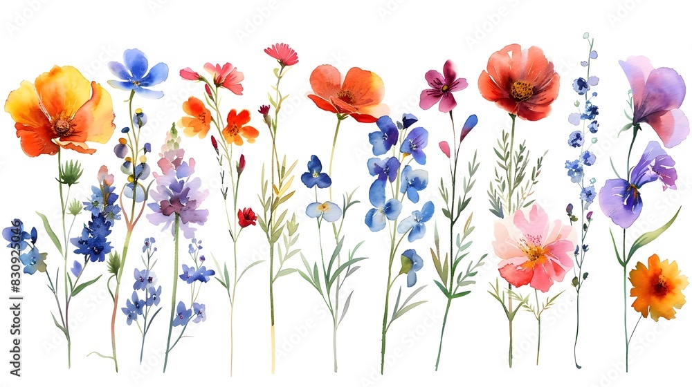 Obraz premium Vibrant Botanical Bouquet of Colorful Floral Blooms and Wildflowers in Meadow Setting
