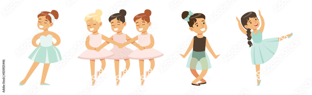 Acrobatic Girl Kid Training and Do Gymnastic Exercise Vector Set Acrobatic Girl Kid Training and Do Gymnastic Exercise Vector Set