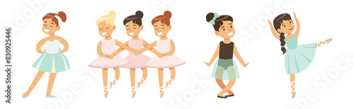 Acrobatic Girl Kid Training and Do Gymnastic Exercise Vector Set
