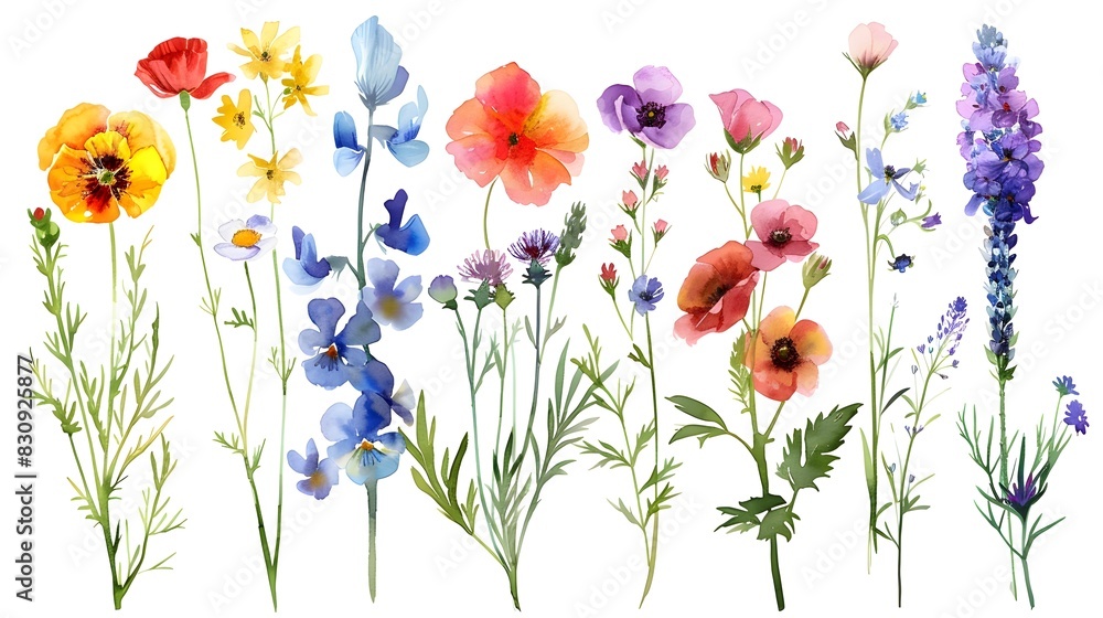 Fototapeta premium Vibrant Floral Arrangement in Watercolor Style Capturing the Beauty of Nature s Bounty