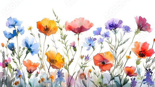 Vibrant Floral Arrangement of Blooming Spring Flowers in Meadow Landscape