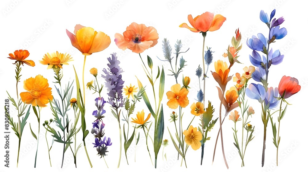 Vibrant Floral Arrangement of Colorful Wild Flowers in Field