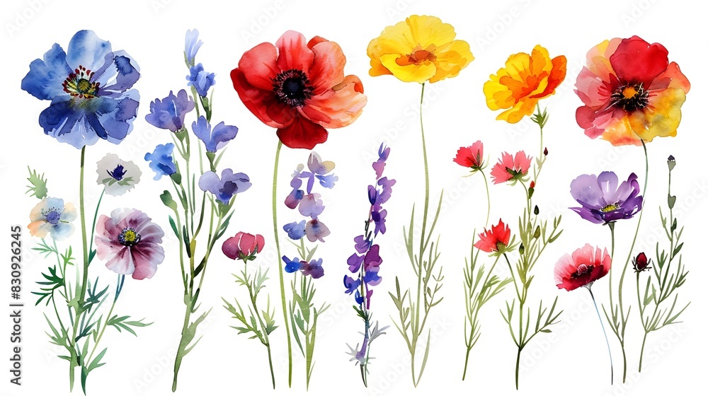 Fototapeta premium Vibrant Floral Arrangement of Colorful Wildflowers in Blooming Field