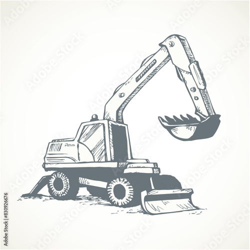 Excavator drawing isolated on white background