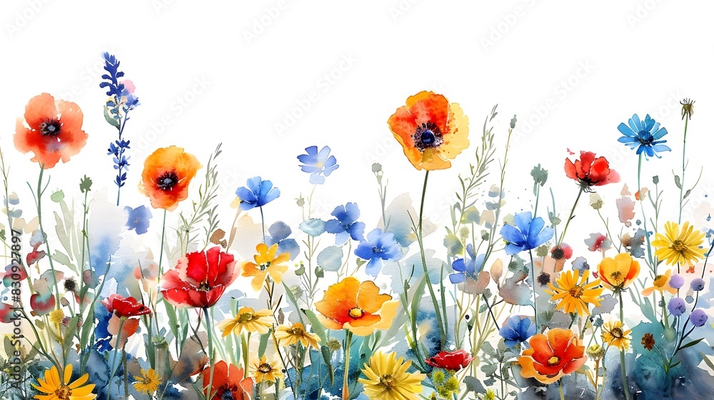 Vibrant Floral Meadow with Blooming Wildflowers and Botanical Background Vibrant Floral Meadow with Blooming Wildflowers and Botanical Background