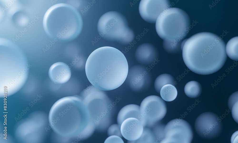 Representación 3D de suaves esferas azules flotando en el aire sobre un fondo azul oscuro, con un estilo simple y minimalista.