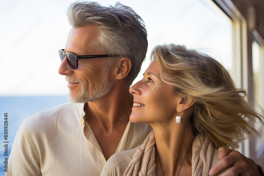 Happy elderly couple walk together honeymoon time generative AI Happy elderly couple walk together honeymoon time generative AI