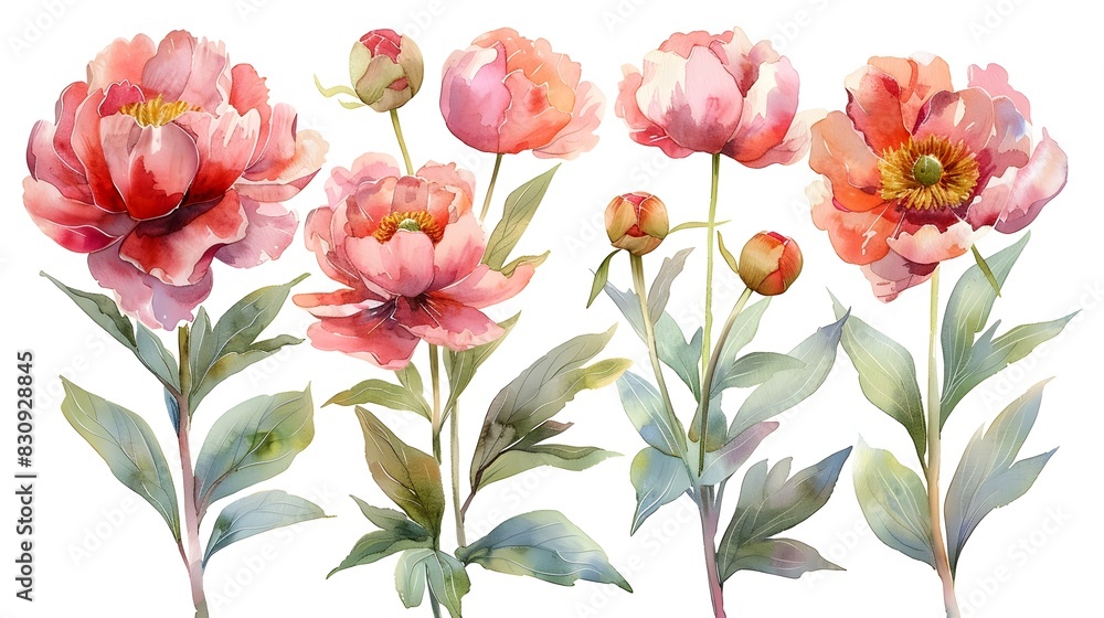 Vibrant Peony Blooms with Delicate Petals and Lush Foliage in a Romantic Serene Garden Setting Vibrant Peony Blooms with Delicate Petals and Lush Foliage in a Romantic Serene Garden Setting