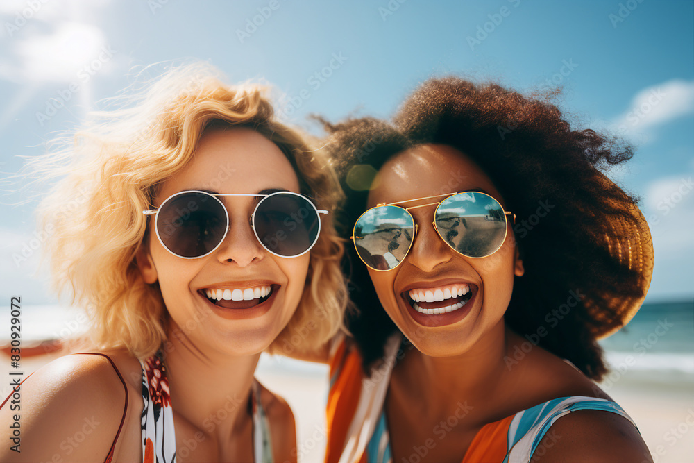 People having nice rest at the beach summer beautiful day weekend vacation time Generative AI picture People having nice rest at the beach summer beautiful day weekend vacation time Generative AI picture