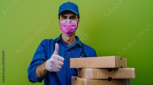 Courier with Packages Giving Thumbs-Up photo