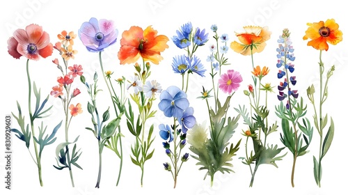 Vibrant Watercolor Floral Arrangement with Delicate Blooming Flowers in a Botanical Garden