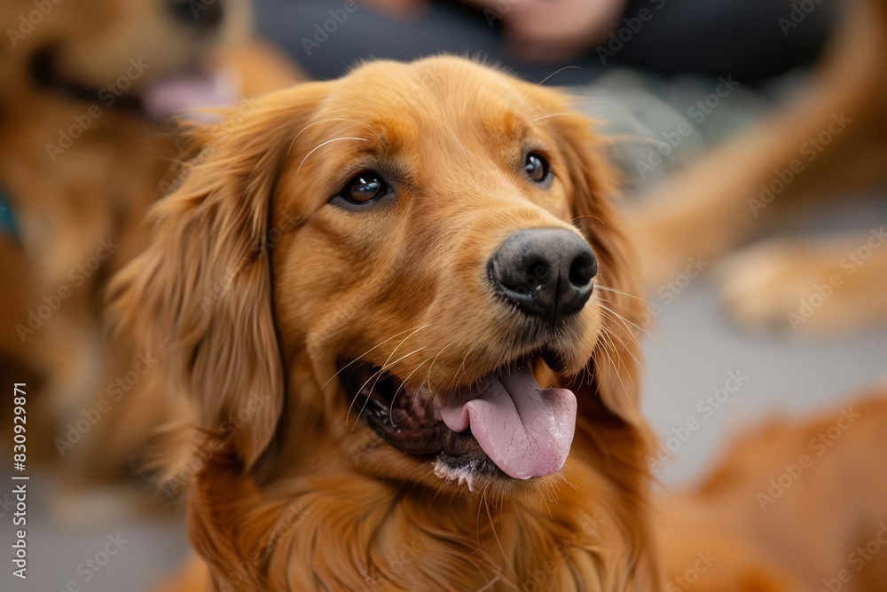 A therapeutic setting where dogs are trained in a group to provide emotional support, interacting gently with children and adults in a calming environment