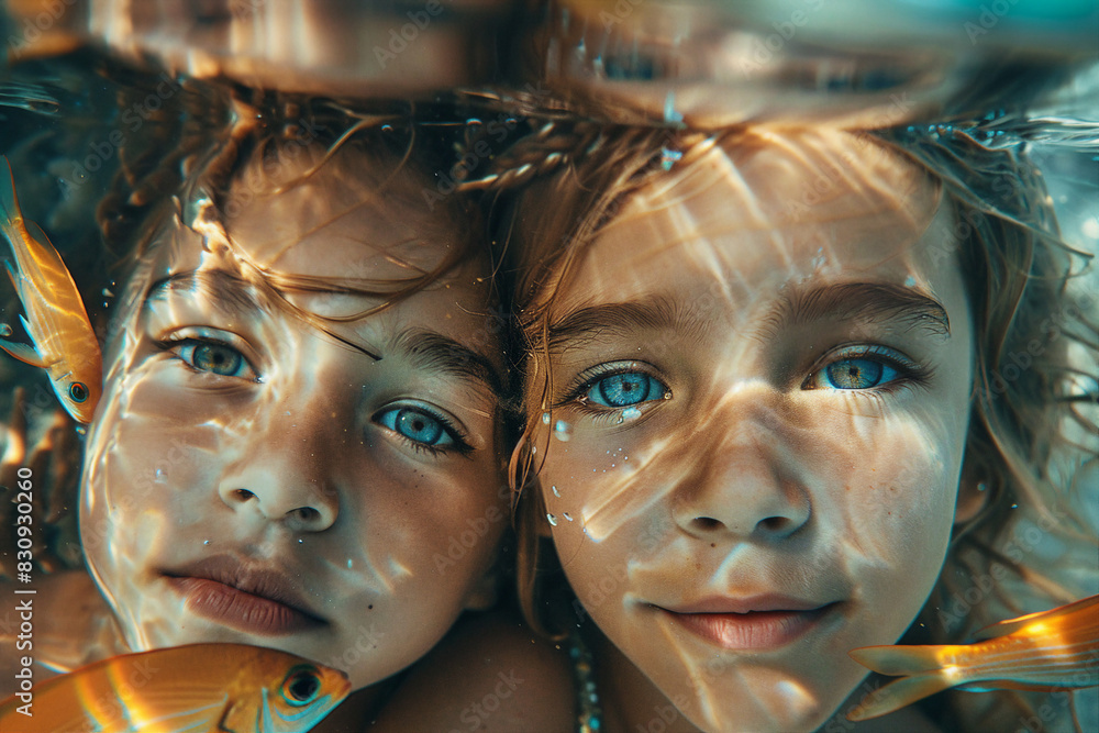 Obraz premium Underwater swimming created with generative ai person enjoys summer pleasant water swimming diving