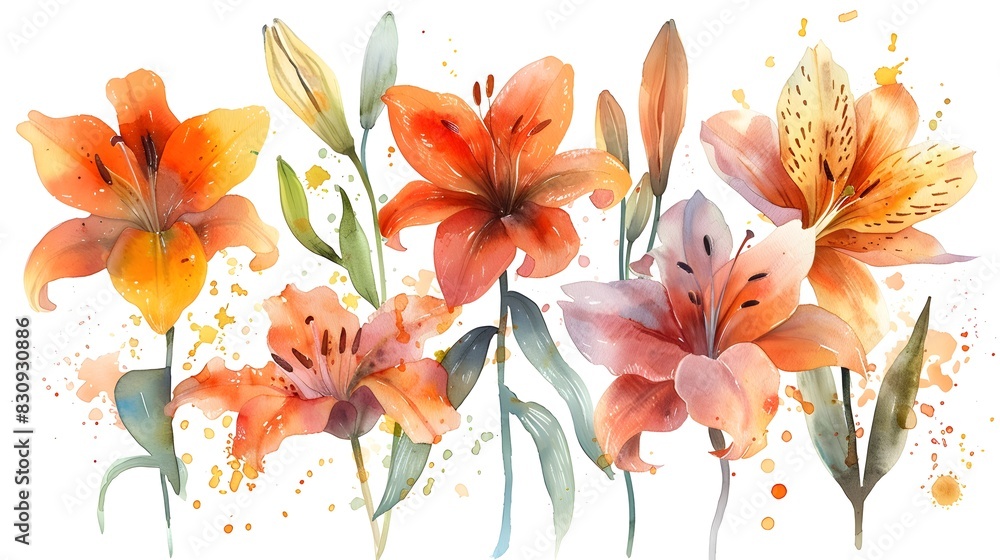 Obraz premium Vibrant Watercolor Painting of Blooming Summer Flowers on White Background