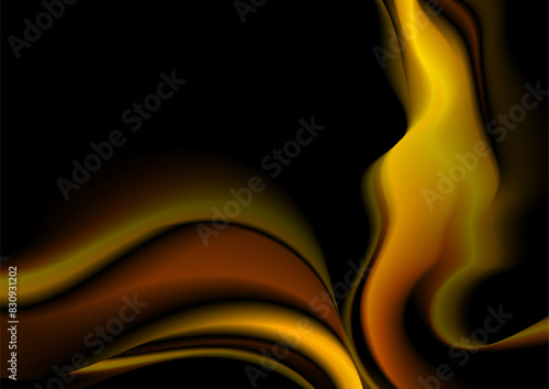 Dark golden liquid flowing waves abstract background. Bronze smooth wavy vector design