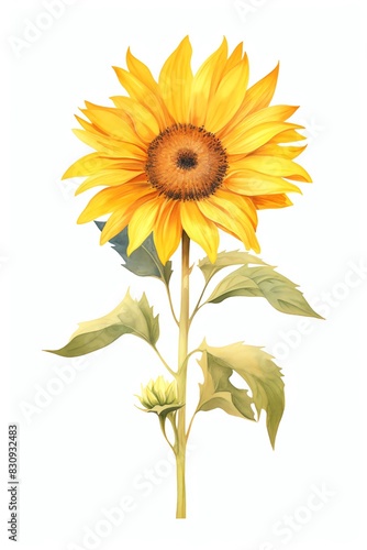 Sunflower, Watercolor Floral Border, watercolor illustration, isolated on white background photo