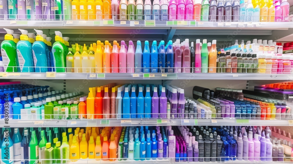 Product in multiple colors on a store shelf, generated with AI
