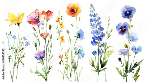 Vibrant Wildflower Meadow with Blooming Flowers in Watercolor Style for Nature Inspired Decor and Greeting Cards