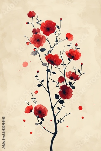 Red Flowers Painting on White Background