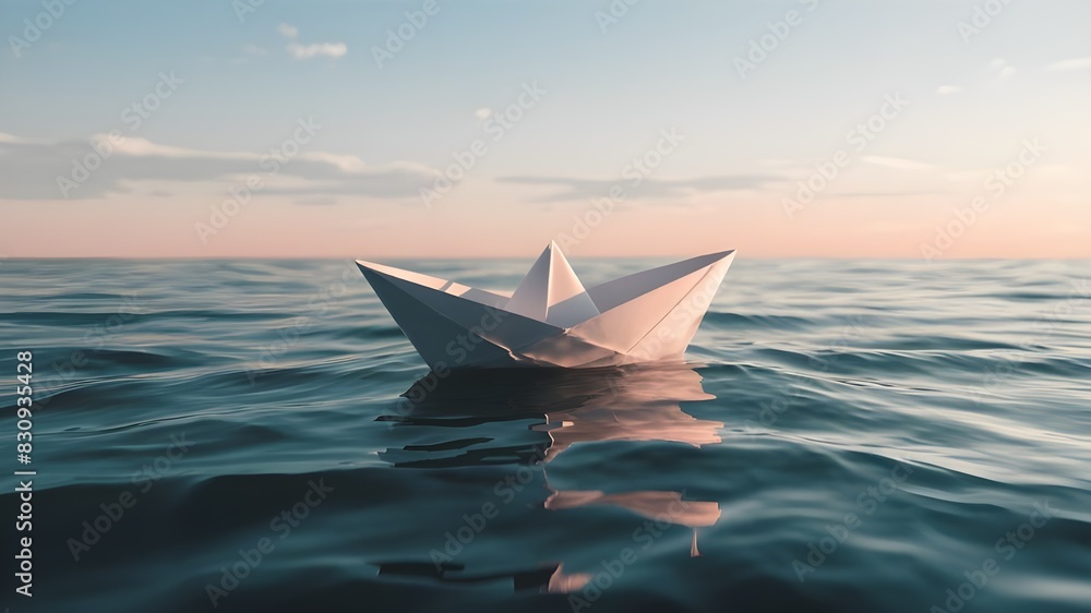 Obraz premium Paper boat in ocean