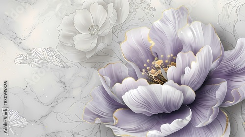 Fototapeta Naklejka Na Ścianę i Meble -  Traditional purple and gold abstract peony flower poster background