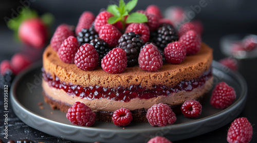 Cake with raspberries and blueberry generated AI