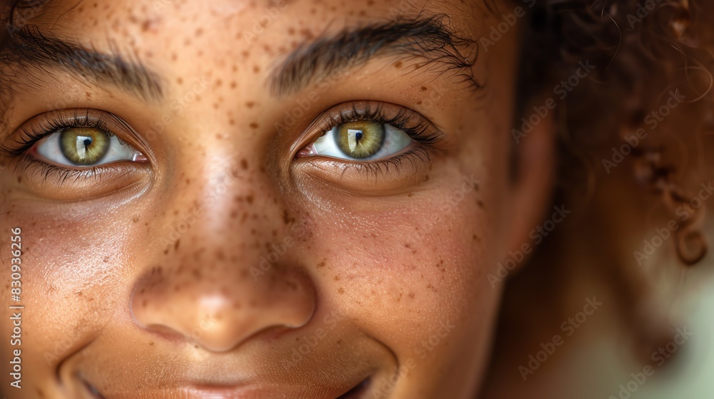 Enhance the beauty of this woman's eyes by making the irises a vibrant shade of green and adding a subtle sparkle. Also, remove any blemishes or imperfections from the skin. Enhance the beauty of this woman's eyes by making the irises a vibrant shade of green and adding a subtle sparkle. Also, remove any blemishes or imperfections from the skin.