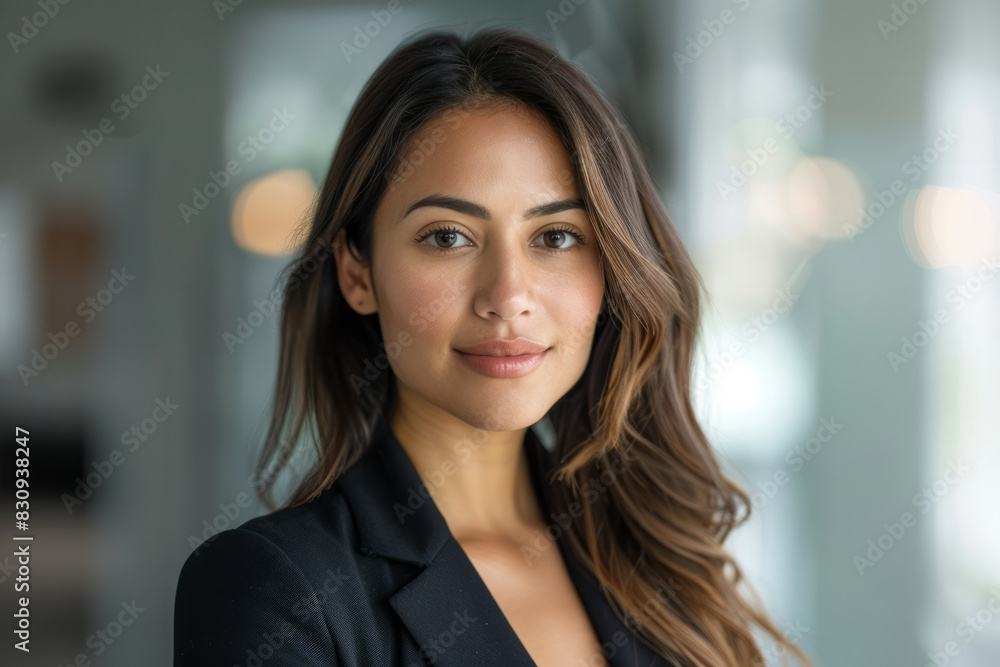 a Latino businesswoman posing for a portrait with a confident and happy expression, embodying the firm's vision of excellence and success. a Latino businesswoman posing for a portrait with a confident and happy expression, embodying the firm's vision of excellence and success.