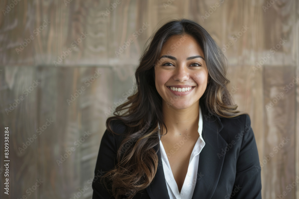 a Latino businesswoman exuding pride and happiness as she stands tall in her role. a Latino businesswoman exuding pride and happiness as she stands tall in her role.