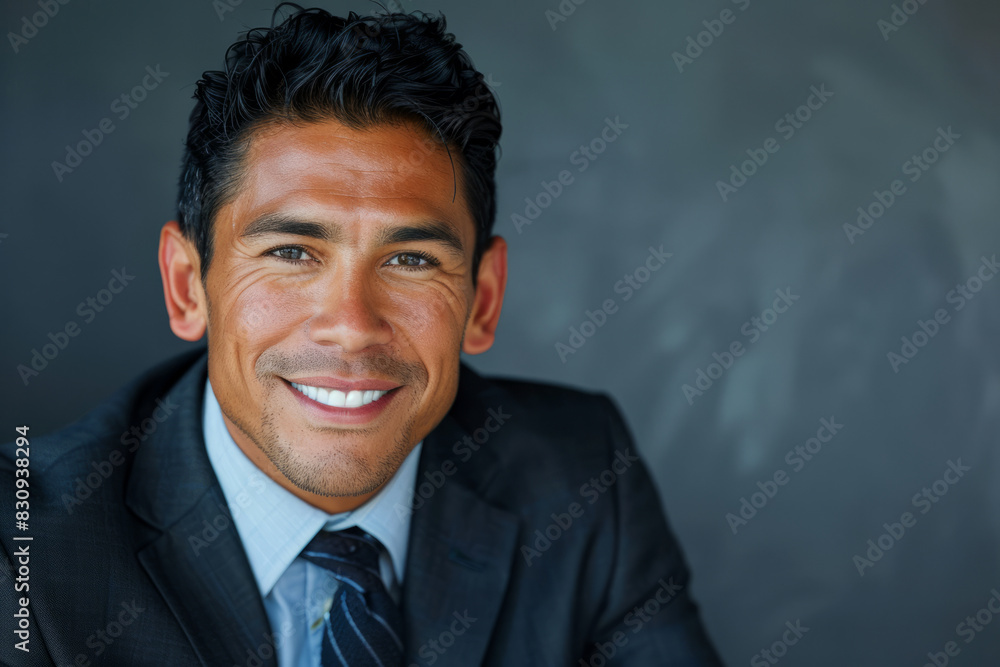 a Latino businessman posing for a portrait with a confident and happy expression, embodying the firm's vision of excellence and success. a Latino businessman posing for a portrait with a confident and happy expression, embodying the firm's vision of excellence and success.